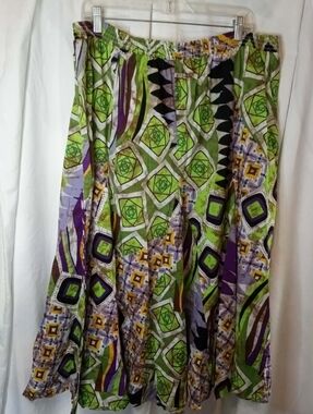 Peter Nygard Green Purple Yellow Geometric Flowy A-Line Skirt Fairy Geometric 2X